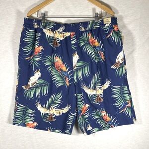 Caribbean Swim Trunks Mens 1XB Blue Tropical‎ Parrot Print Beach Cruise Pool NWT